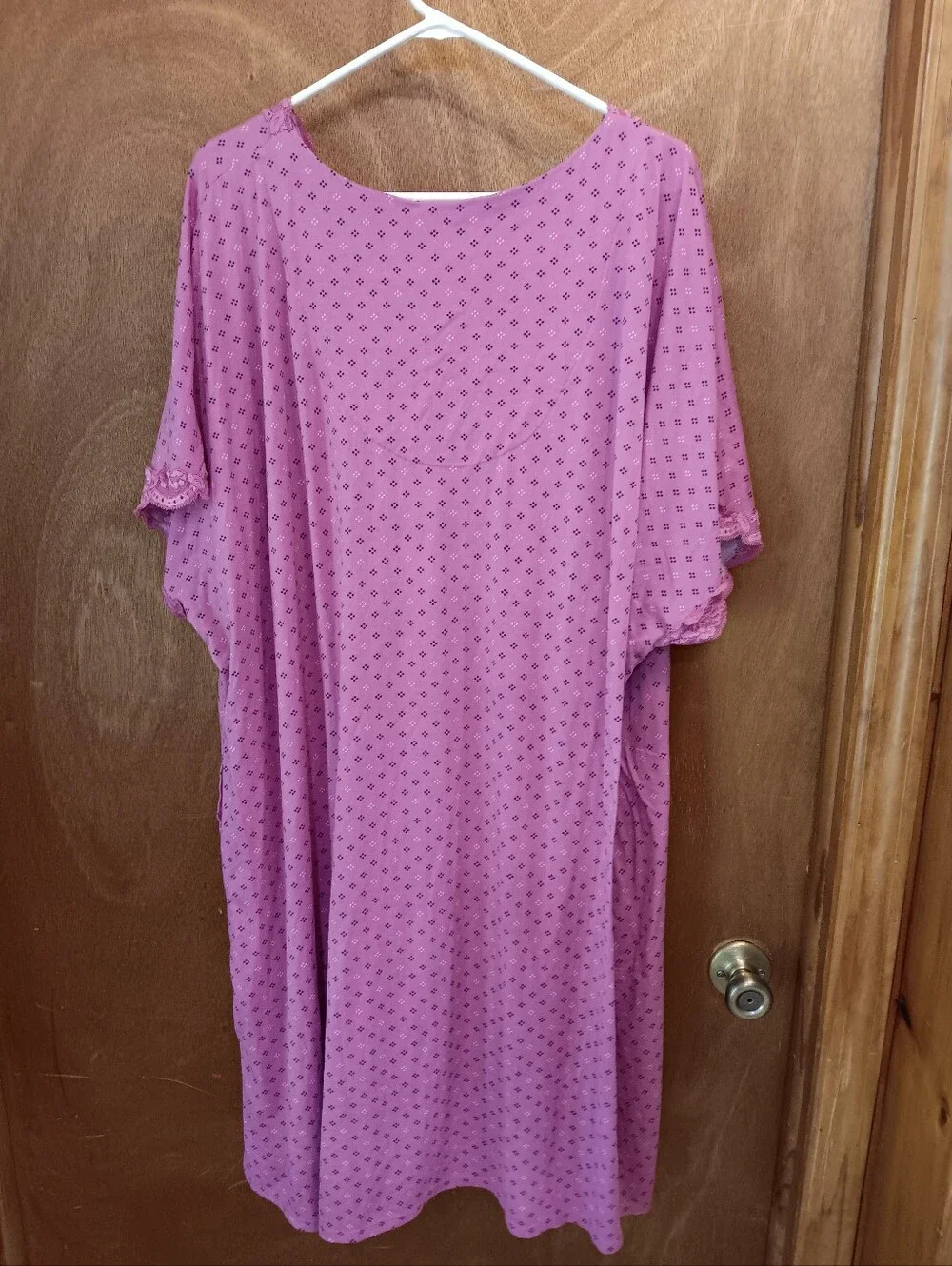 Secret Treasures Pink Lace-Trim Nightgown with Tiny Dot Motif